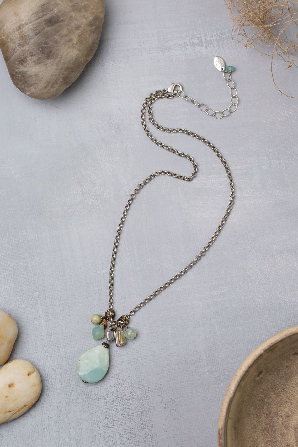 Venetian Dreams 17-19" Czech Glass, Abalone, Peruvian Turquoise With Faceted Peruvian Opal Pendant Cluster Necklace - Vintage Vault Boutique