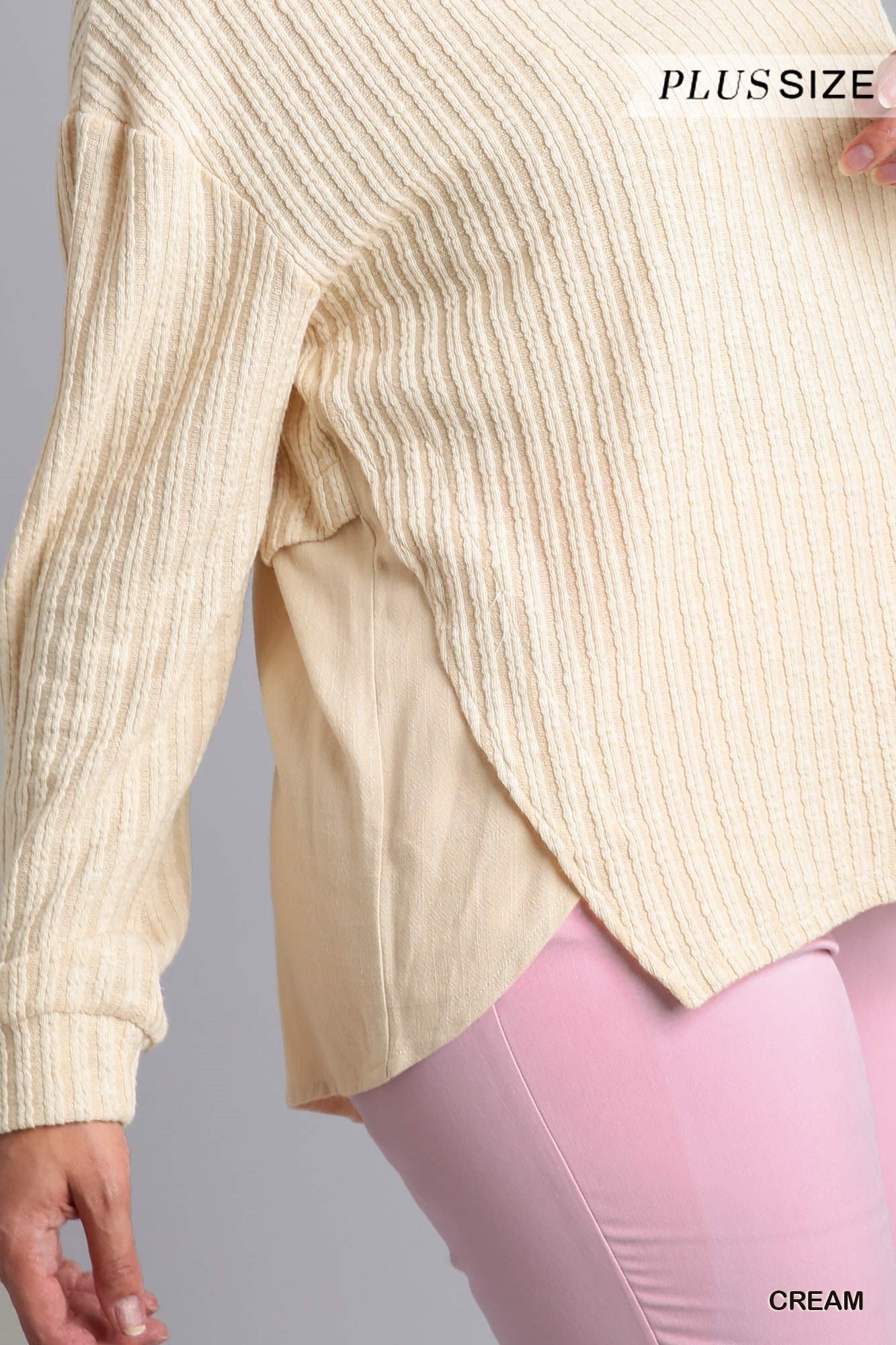 Cream Ribbed Knit Long Sleeve Top 