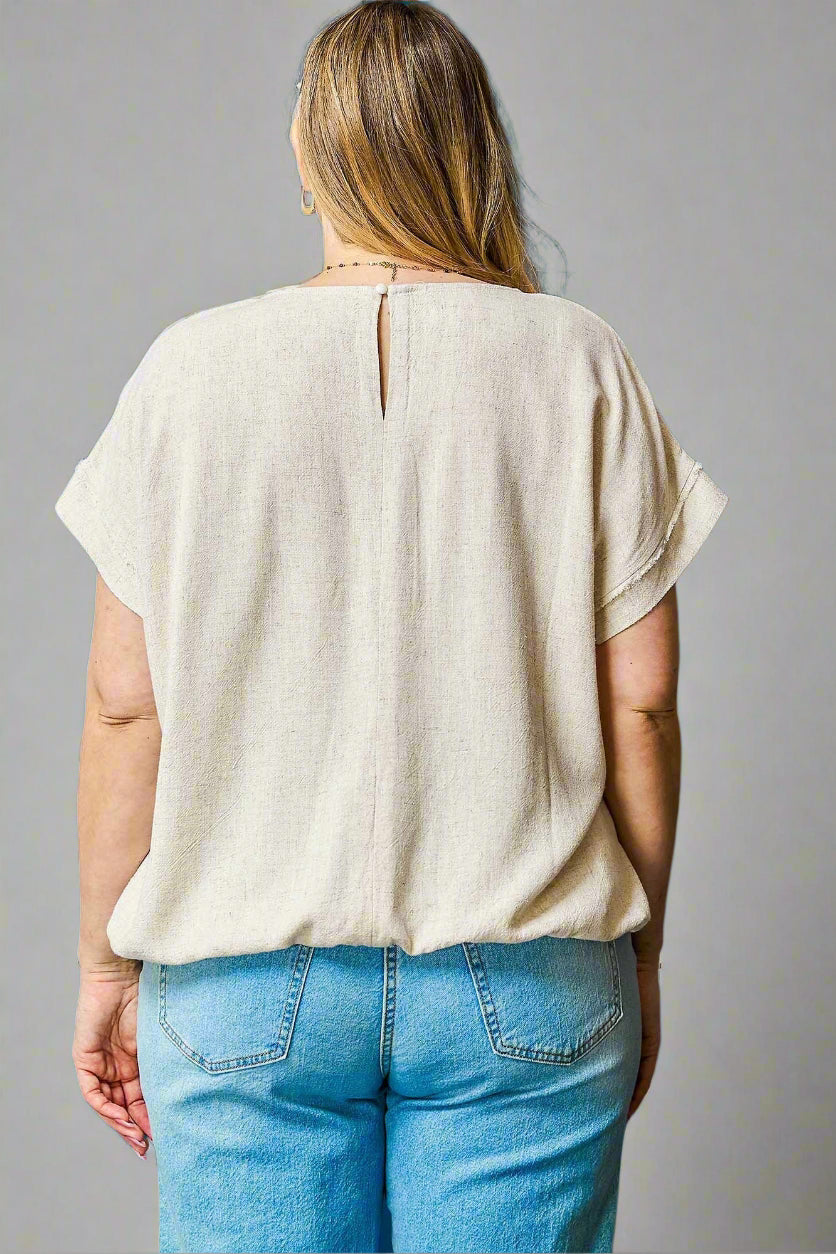 Linen Round Neck with Tie Hem