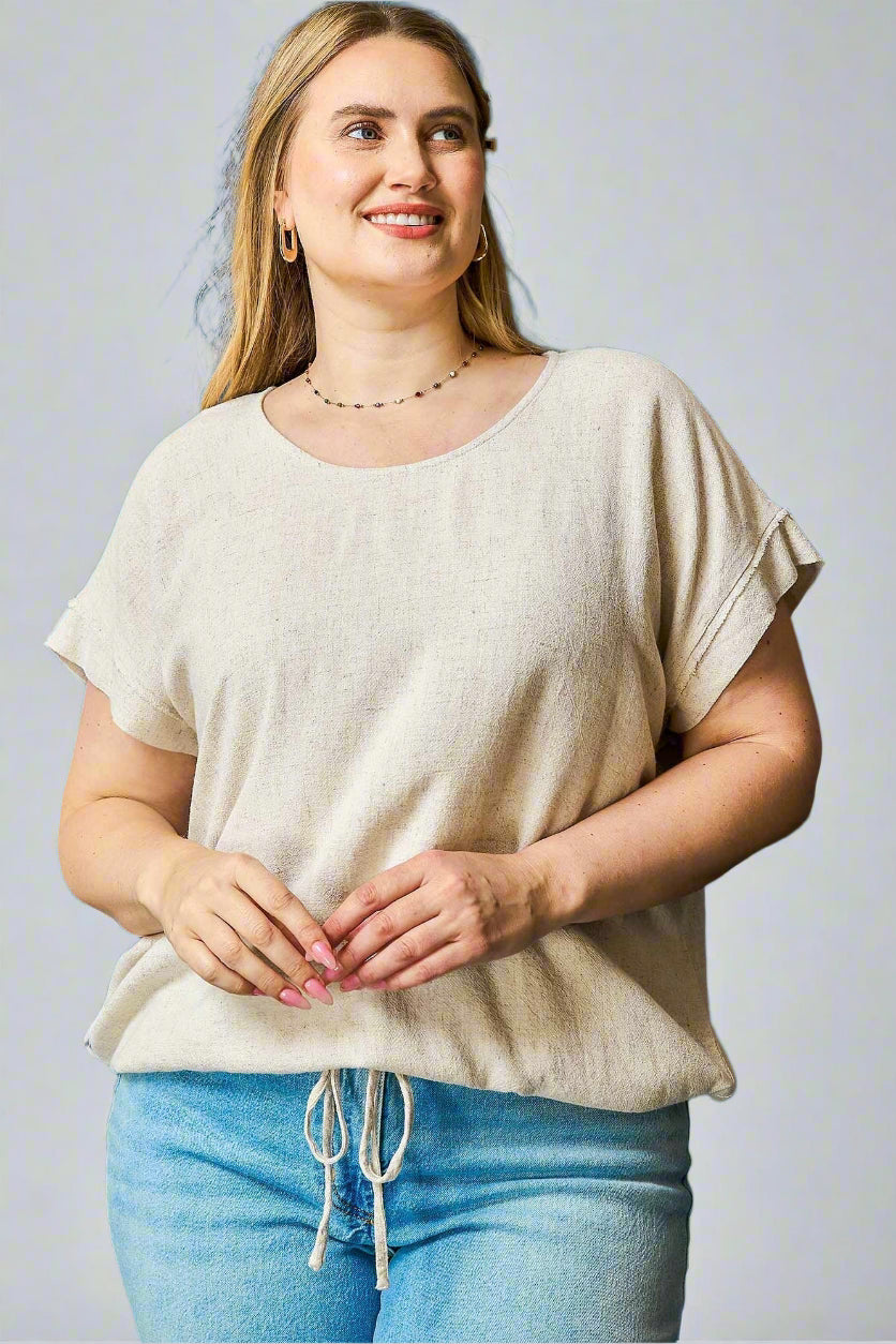 Linen Round Neck with Tie Hem
