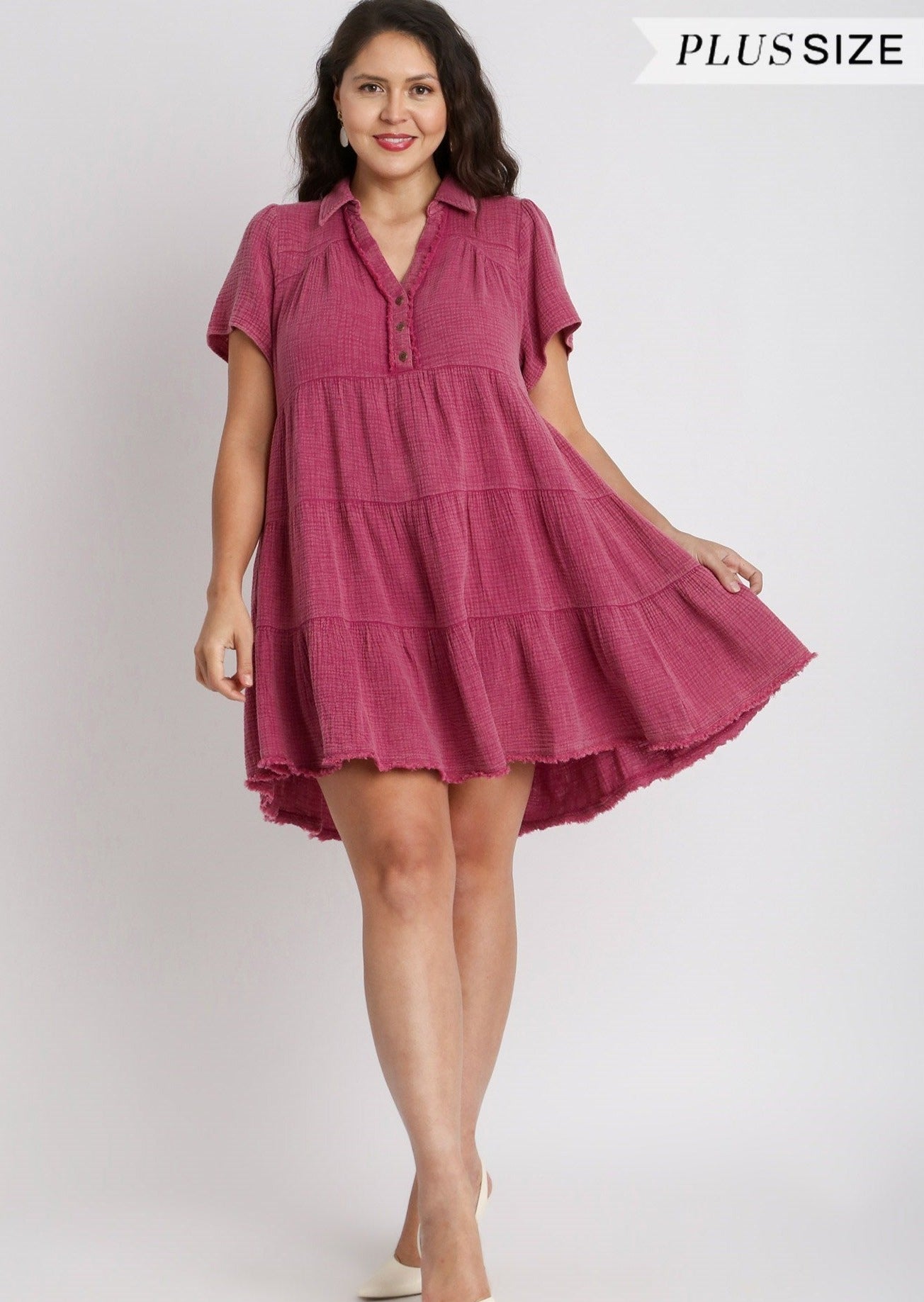 Mineral Wash Cotton Gauze Tiered Dress 