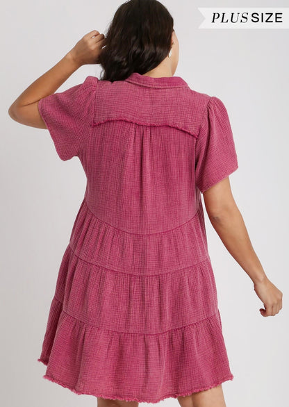 Mineral Wash Cotton Gauze Tiered Dress 