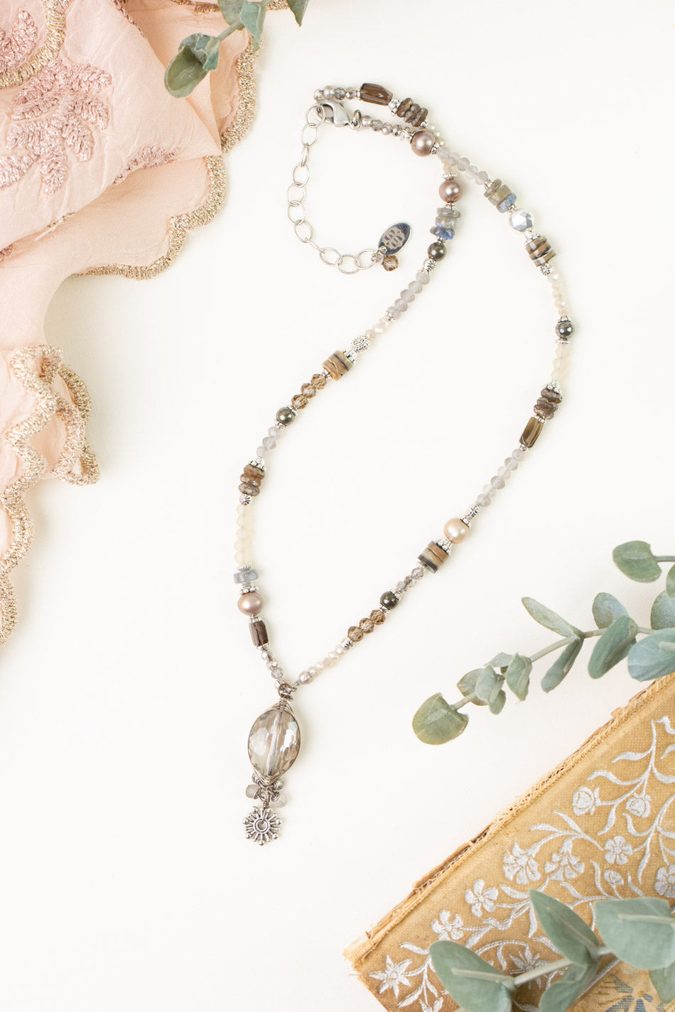 Windsor Castle 15.5-17.5&quot; Abalone, Smoky Quartz, Freshwater Pearl With Crystal Collage Necklace