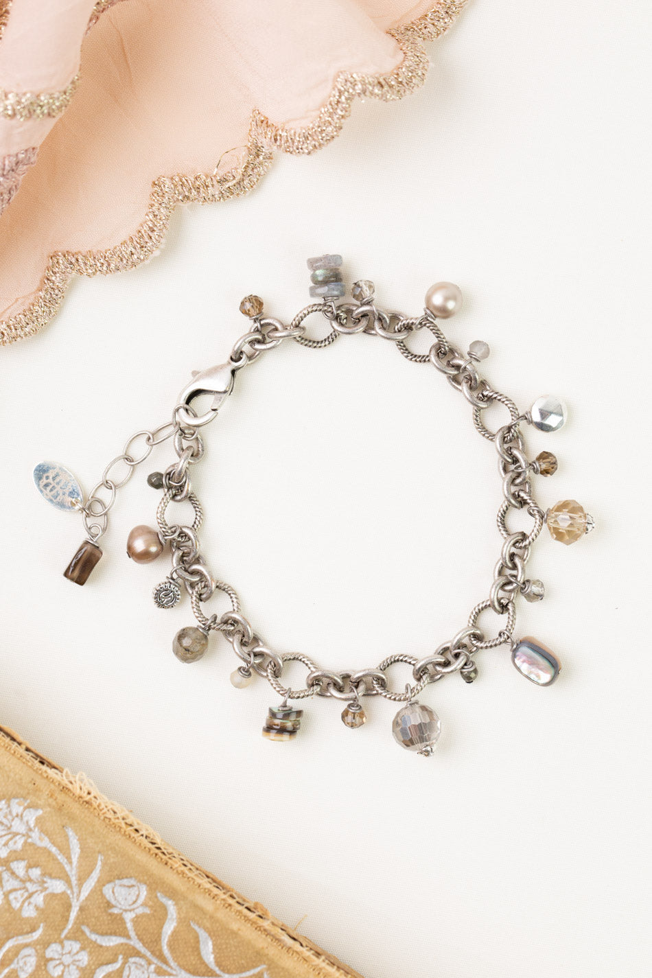 Windsor Castle 7.5-8.5&quot; Abalone, Labradorite, Crystal Statement Bracelet