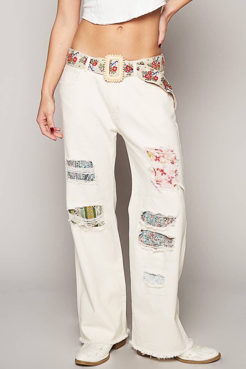 Floral pattern Cream and Ruby Belt - Vintage Vault Boutique