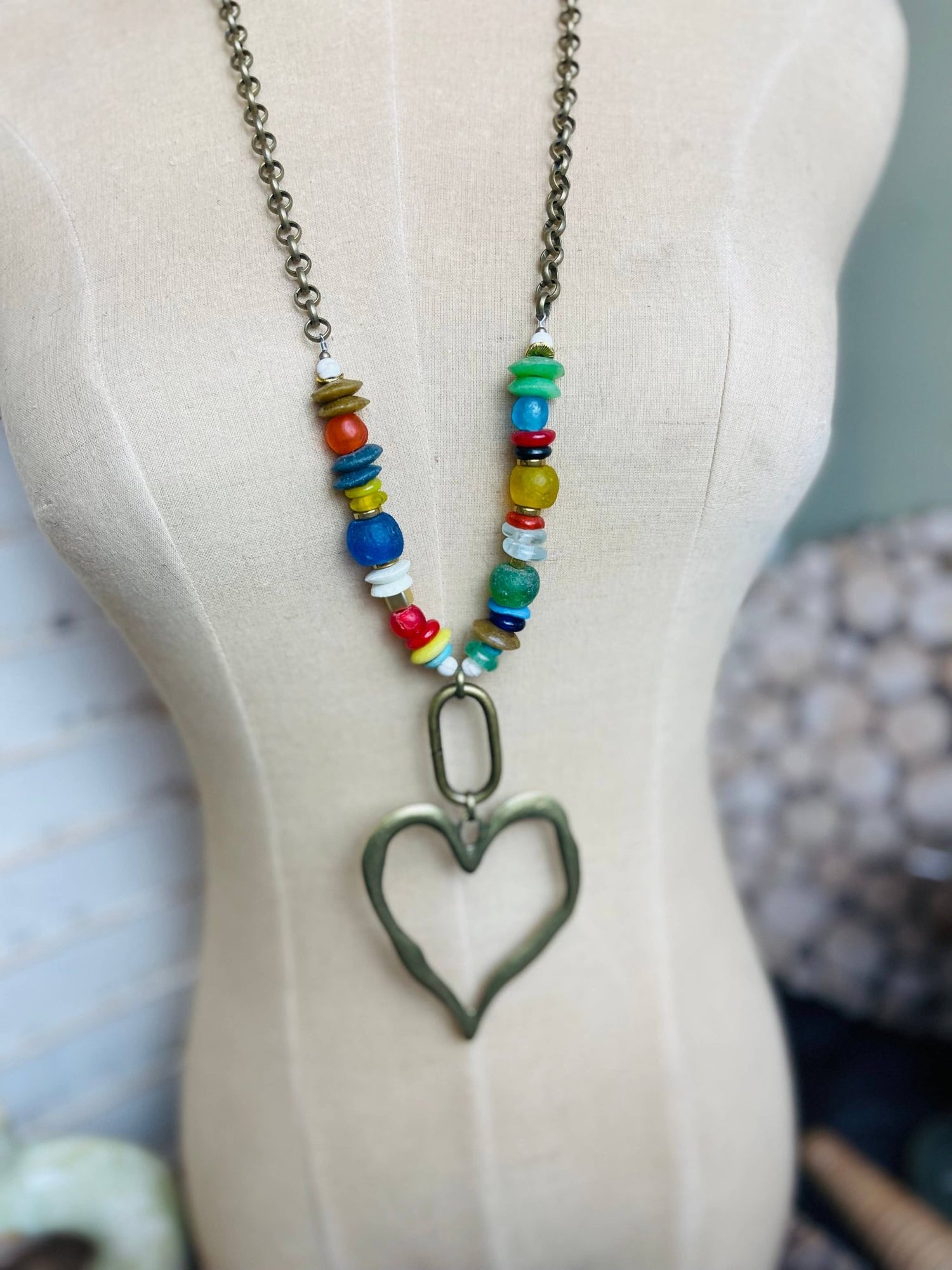 Multi Sea Glass Heart Necklace - Vintage Vault Boutique