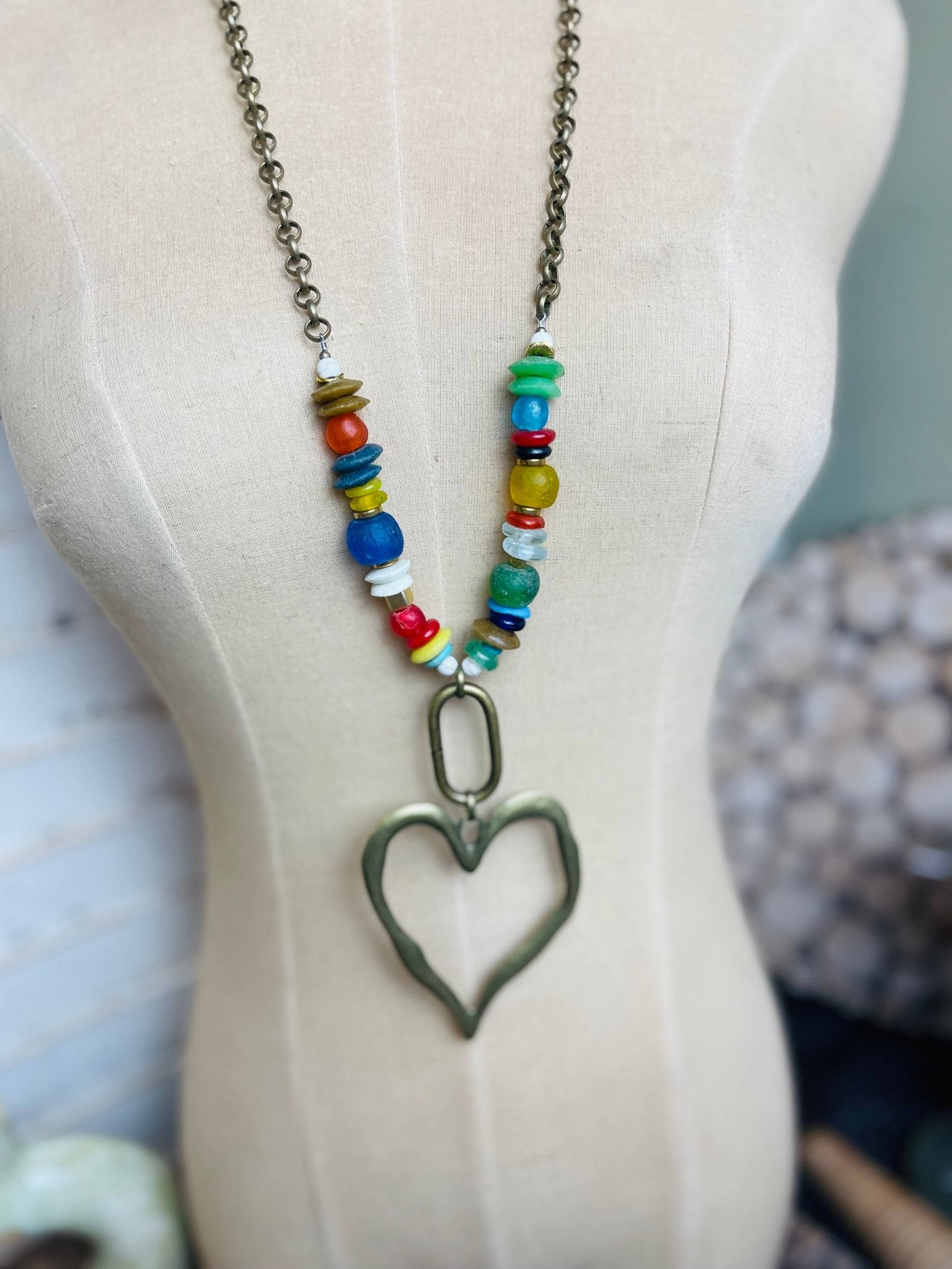 Multi Sea Glass Heart Necklace - Vintage Vault Boutique