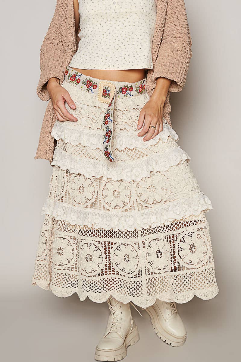 Floral pattern Cream and Ruby Belt - Vintage Vault Boutique