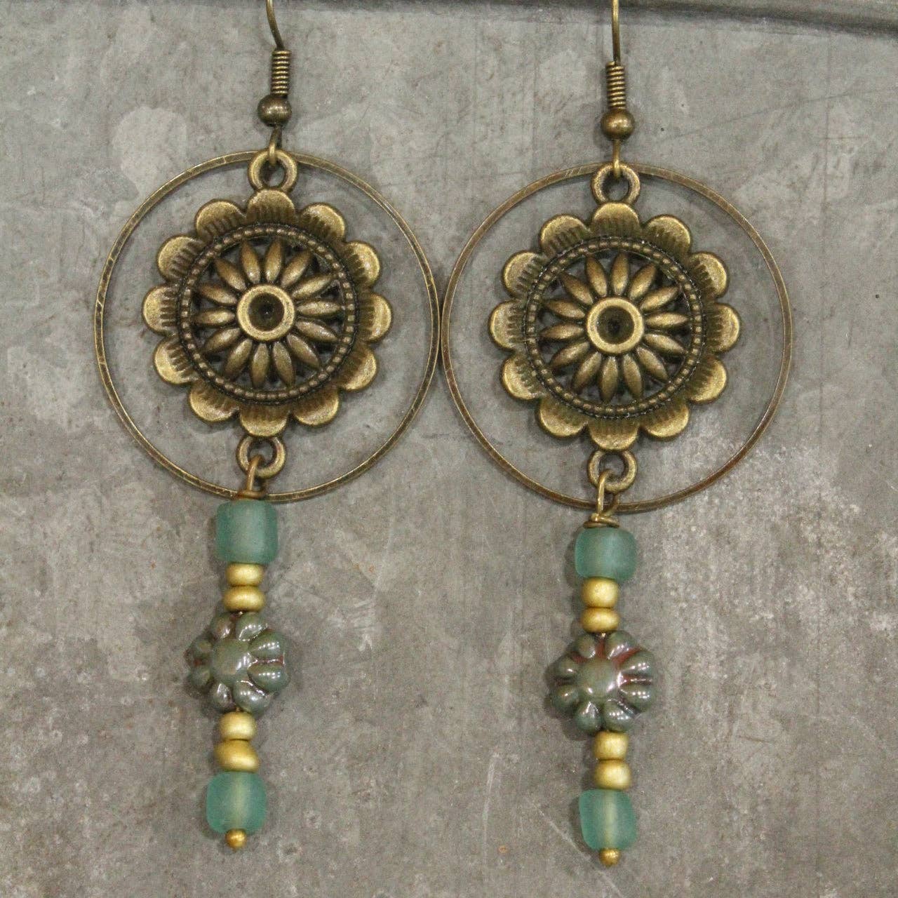 Bohemian Layered Mint Czech Dangle Earrings - Vintage Vault Boutique