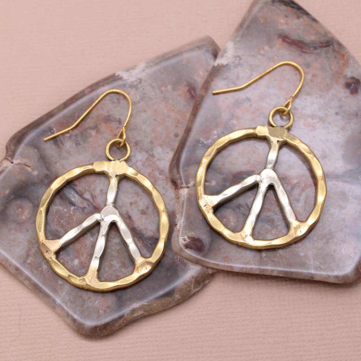 Woodstock Vibes Silver Gold Peace Sign Earring