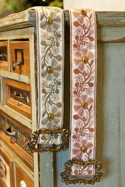 Floral pattern Ivory and Mauve Belt - Vintage Vault Boutique