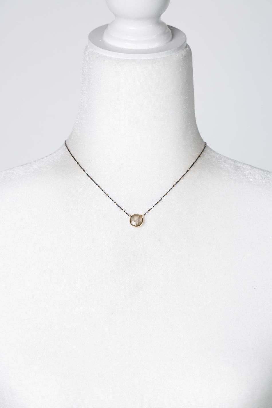 Alchemy 15.25-17.25" Faceted Gold Rutilated Quartz Coin Shaped Bezel Simple Necklace