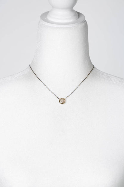 Alchemy 15.25-17.25" Faceted Gold Rutilated Quartz Coin Shaped Bezel Simple Necklace