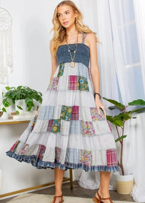 Smocked Patchwork Sundress 