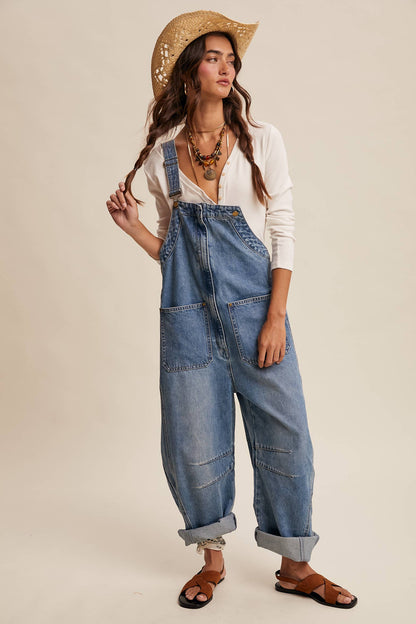 Wide-Leg Denim Overalls