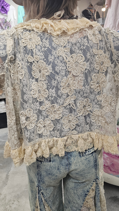 Lace Jacket with Velvet Flowers