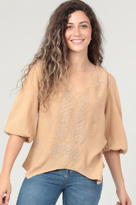 Ivory on Sand Embroidery Top
