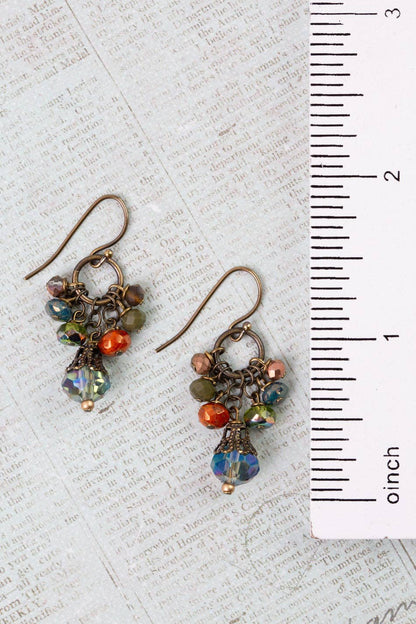 Crisp Autumn Czech Glass, Crystal Cluster Earrings