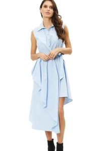 Sleeveless Asymmetric Dress with Buttons - Sky Blue