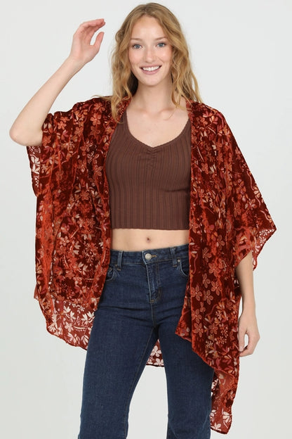 Rust Burnout Velvet Kimono