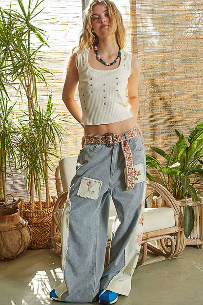 Floral pattern Ivory and Mauve Belt - Vintage Vault Boutique