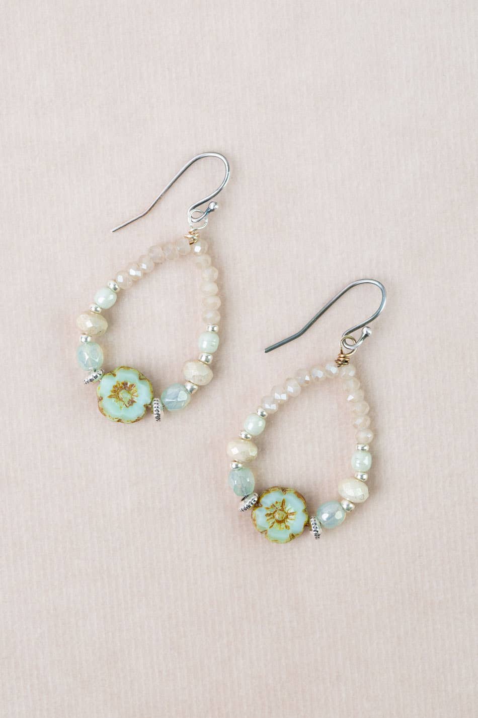 Mint Julep Crystal, Czech Glass Hoop Earrings - Vintage Vault Boutique