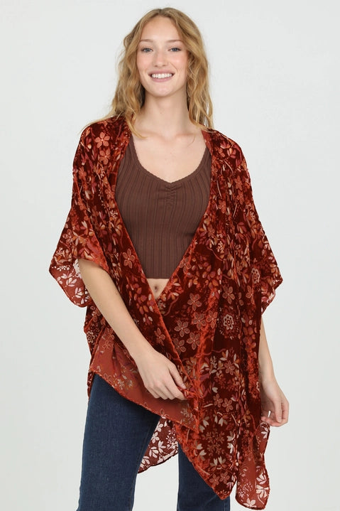 Rust Burnout Velvet Kimono