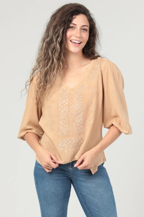 Ivory on Sand Embroidery Top