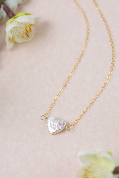 Bold Heart 15.5-17.5"  Freshwater Pearl Heart Simple Necklace