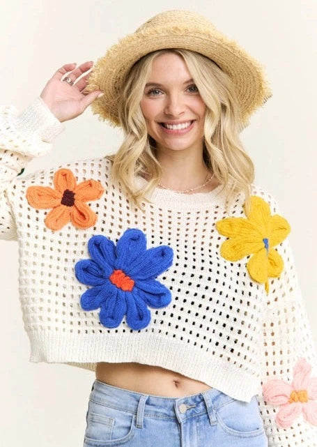 Floral Patch Crop Sweater 