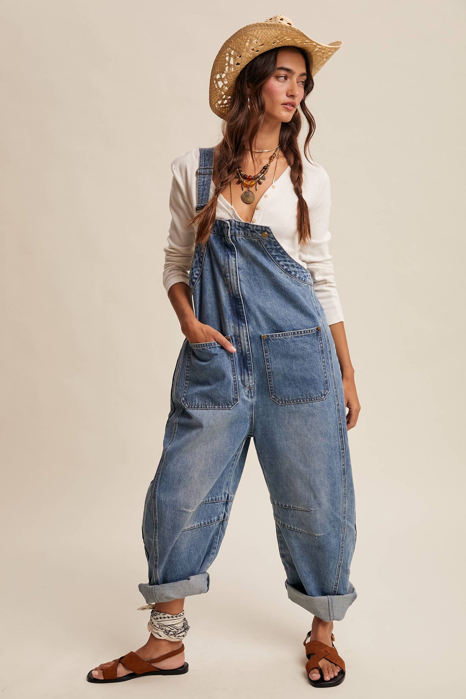 Wide-Leg Denim Overalls