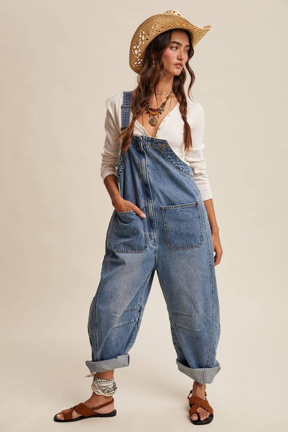Wide-Leg Denim Overalls