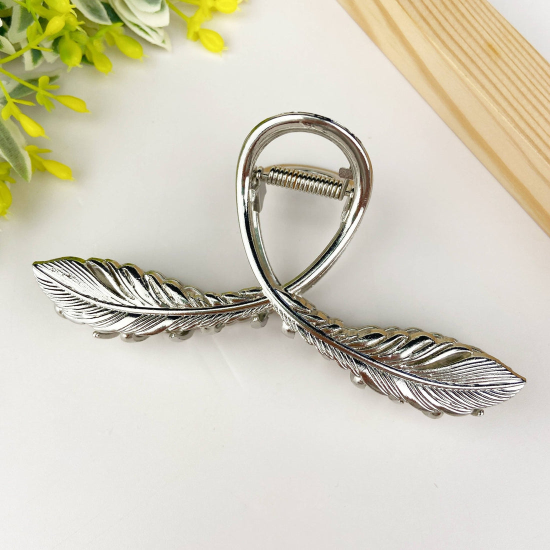 Metal Feather Cross Hair Clip - Silver - Vintage Vault Boutique