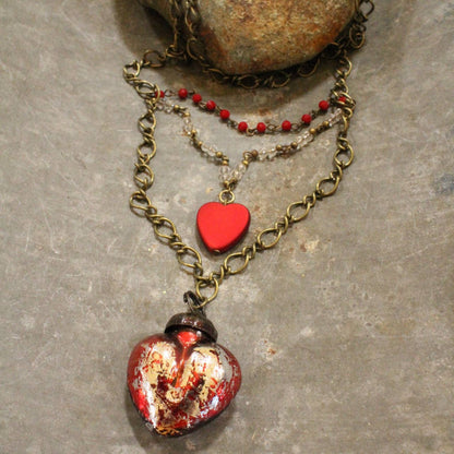 Retro Glass Red Heart Necklace Valentine