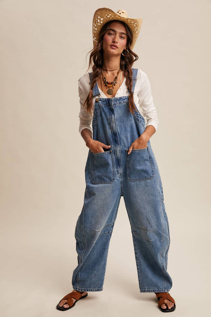 Wide-Leg Denim Overalls