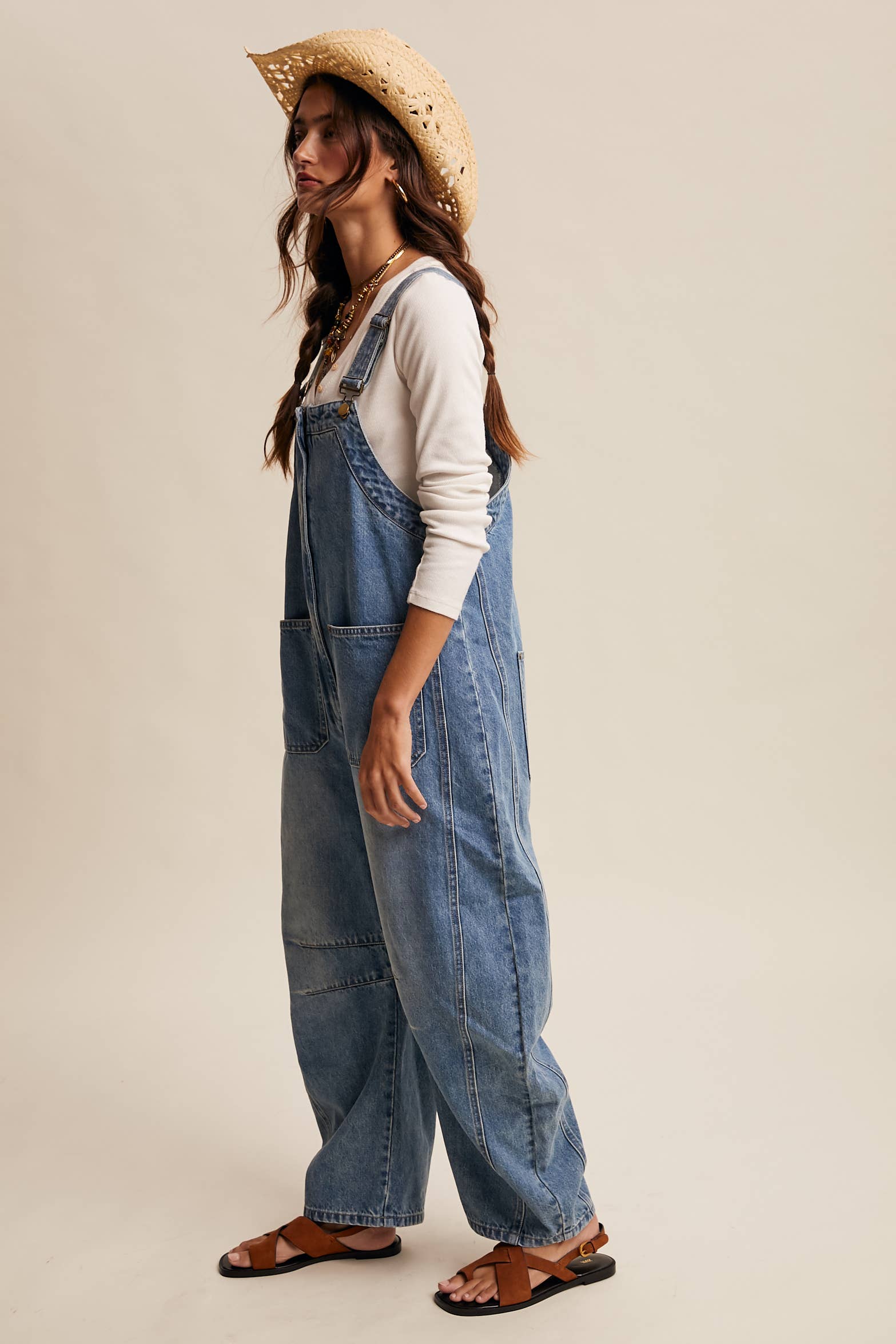 Wide-Leg Denim Overalls