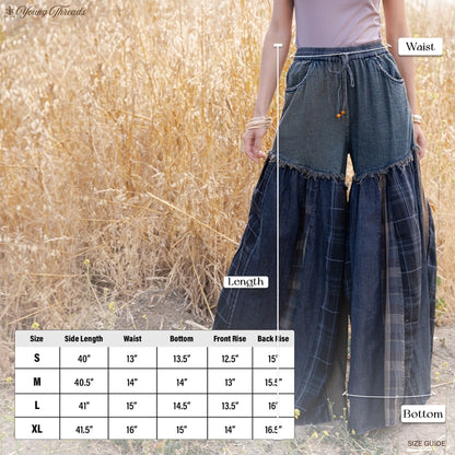 Boho Denim &amp; Plaid Wide Leg Pant