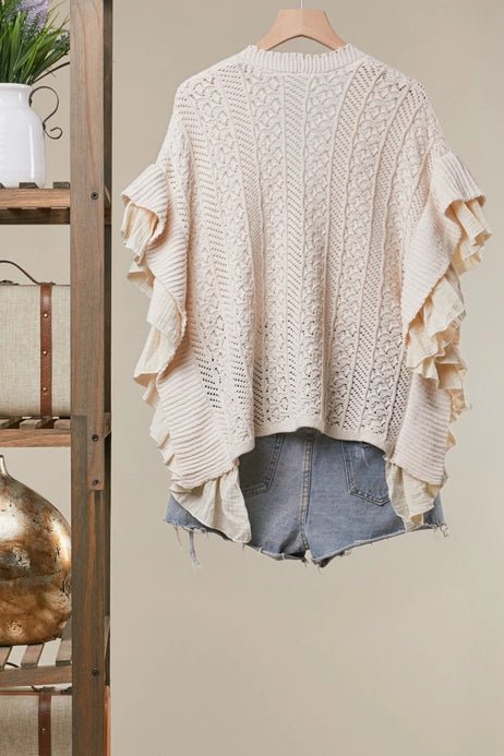 Butterfly Patch Ruffle and Lace Cardigan - Vintage Vault Boutique