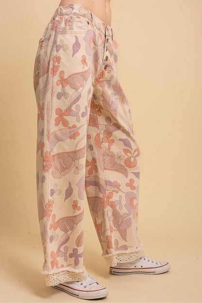 Groovy Print Denim Pants