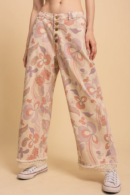 Groovy Print Denim Pants