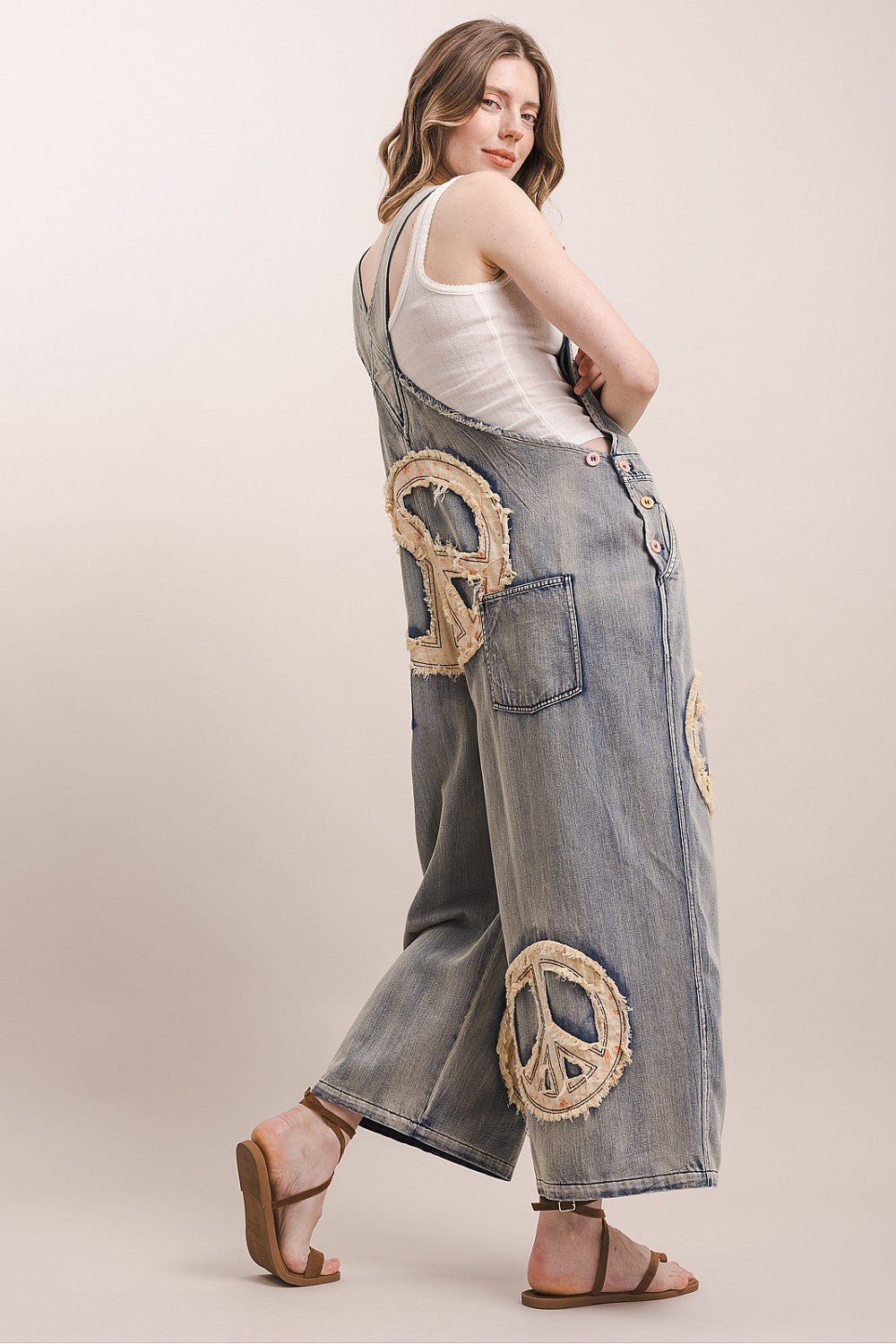 Peace Patchwork Denim Overalls