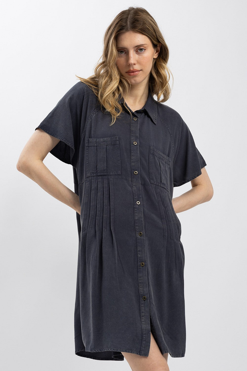 Charcoal PIntuck Shirt/Dress