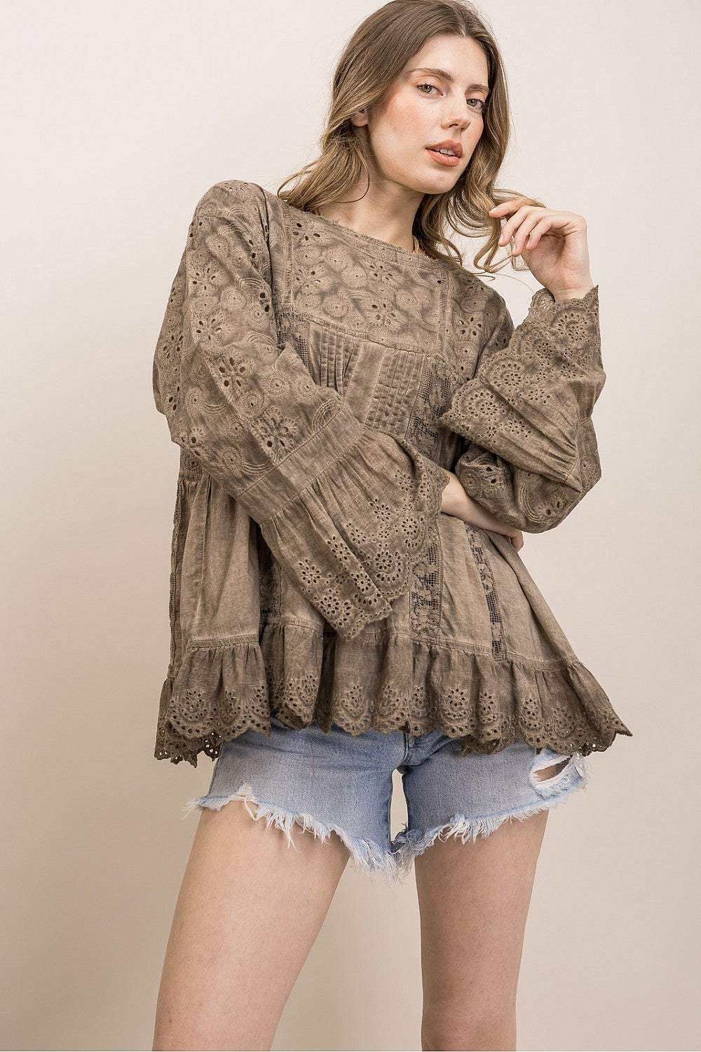 Eyelet Long Sleeve Lace Top