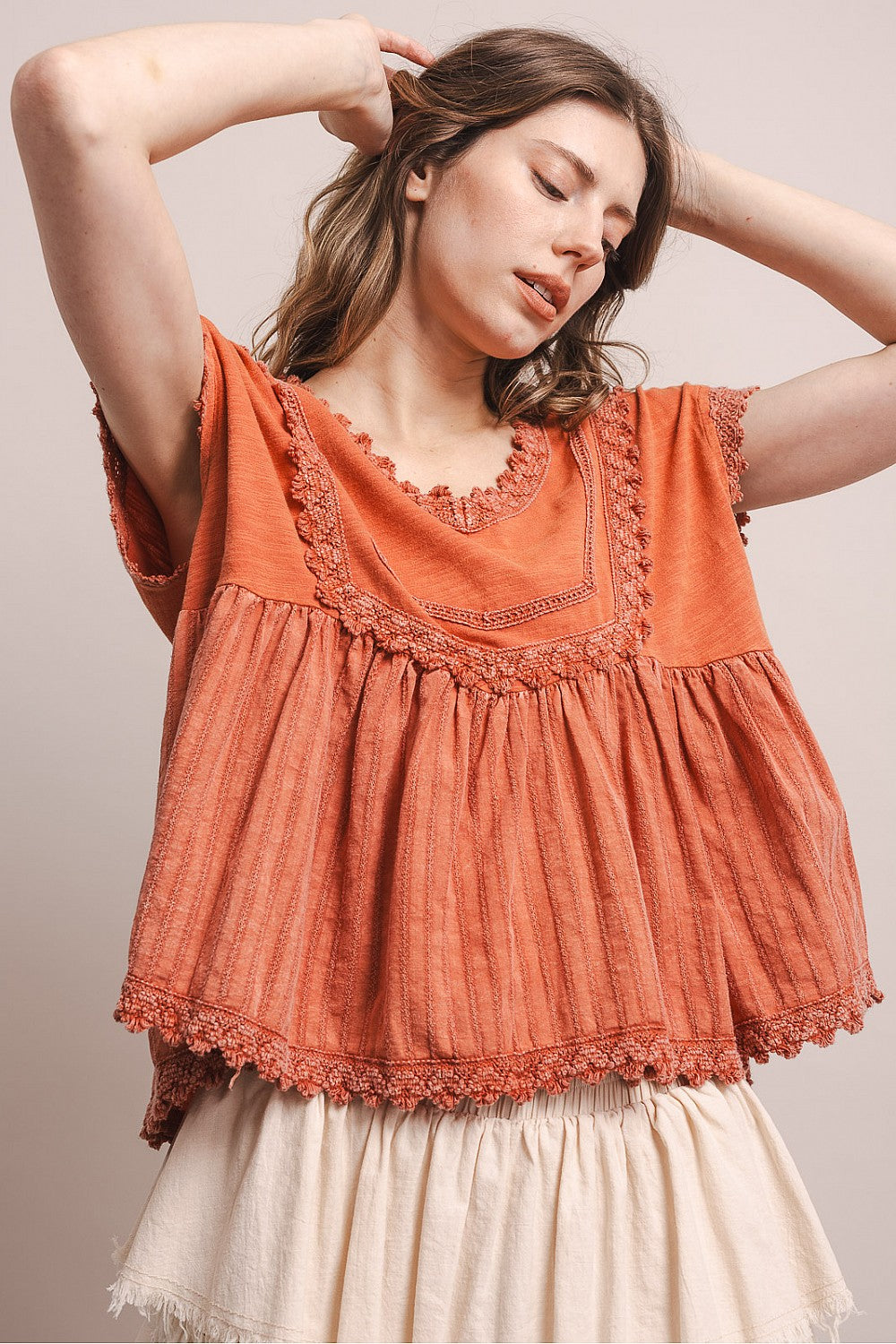 V-Neck Baby Doll Top Coral