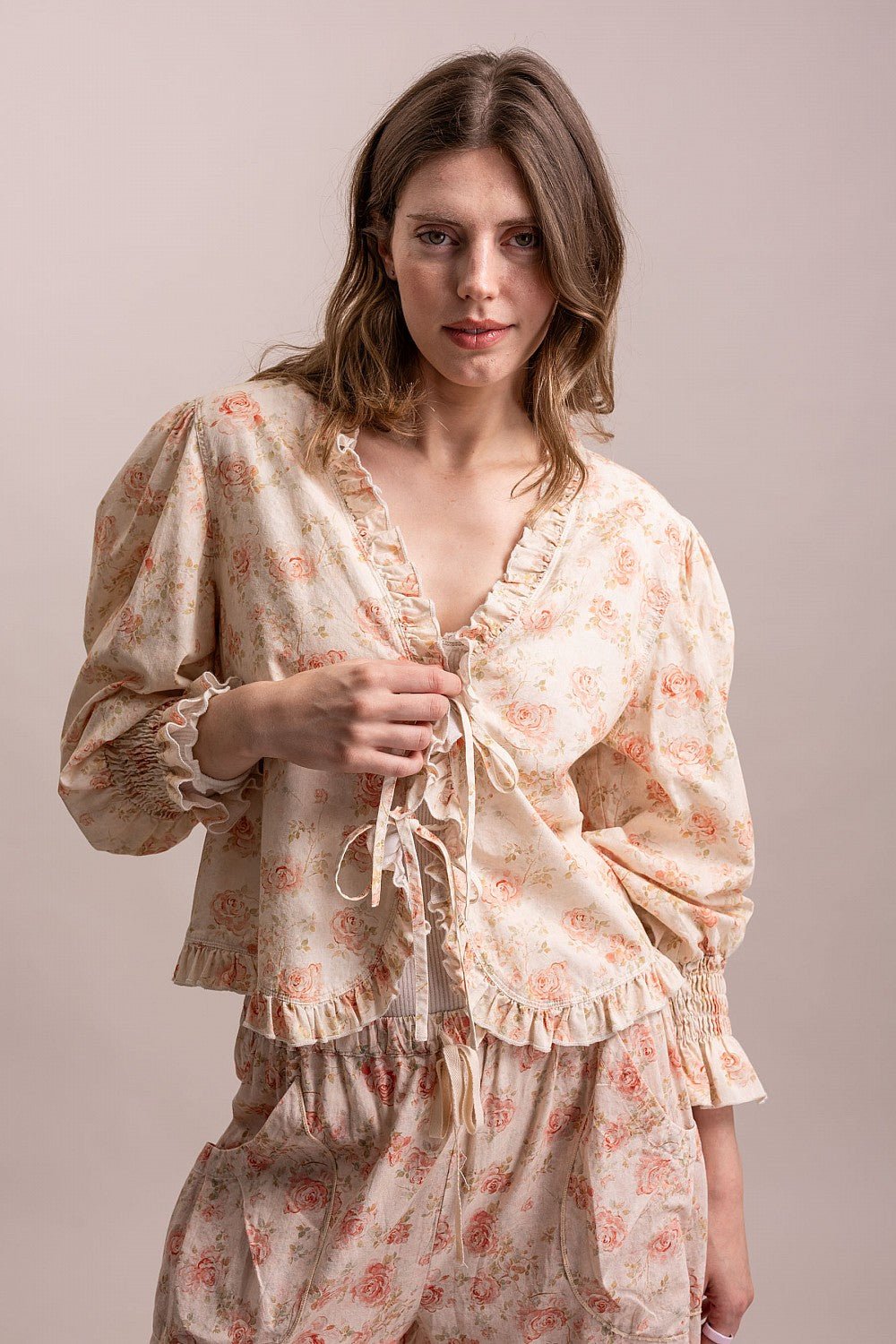 Flower Print Tie Front Top
