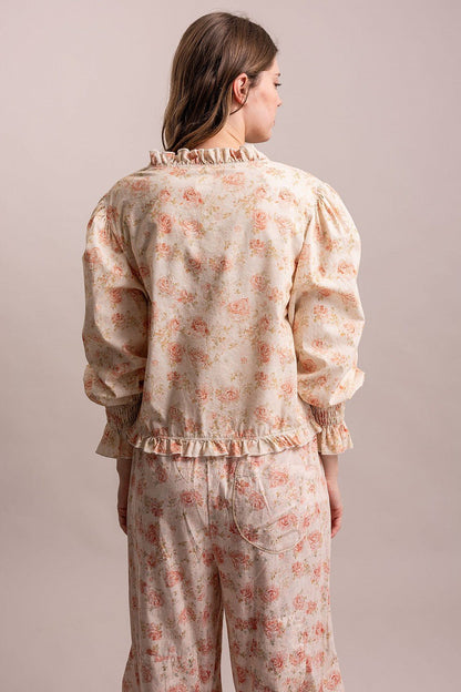 Flower Print Tie Front Top