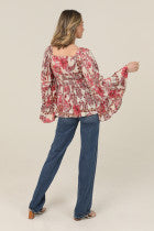 Long Flare Sleeve Flowy Top - Mauve