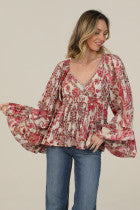 Long Flare Sleeve Flowy Top - Mauve