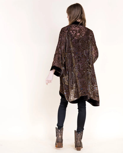 Luxe Velvet Gleaming Paisley Burn-Out Kimono