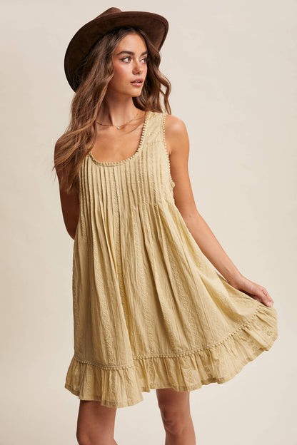 Pintuck Mini Dress - Light Olive